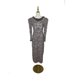 Mac Duggal 93595 Mauve Embellished Long Sleeve Midi Dress Size 8 $498